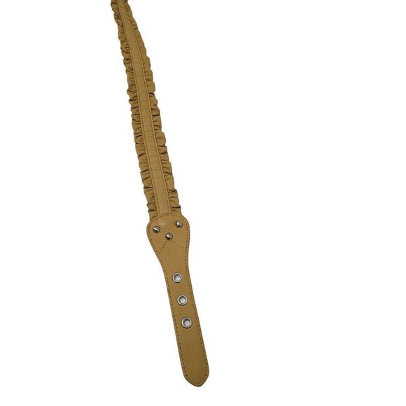 Vintage 80's Coldwater Creek Leather Belt M Mustard Tan Pleated Ruffle Cottageco - Picture 3 of 10